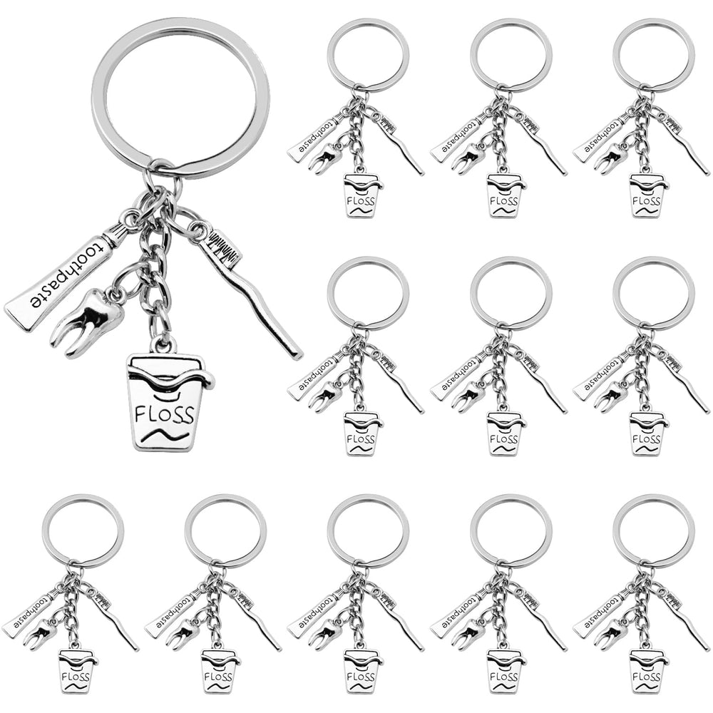 12-piece SIQYUWM dental keychain set, alloy toothbrush shape