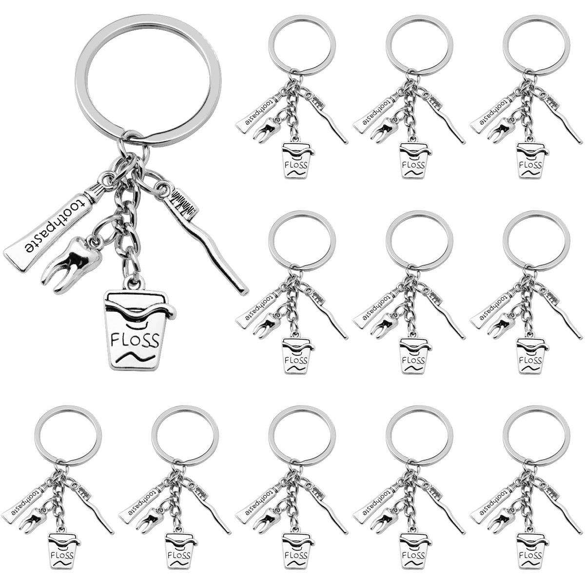 12-piece SIQYUWM dental keychain set, alloy toothbrush shape