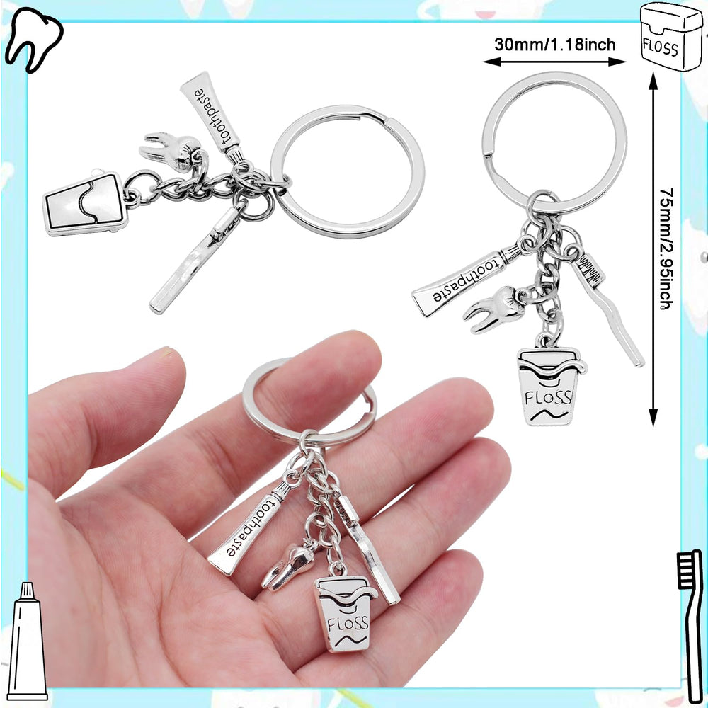 Alloy dentist keyrings arranged for display