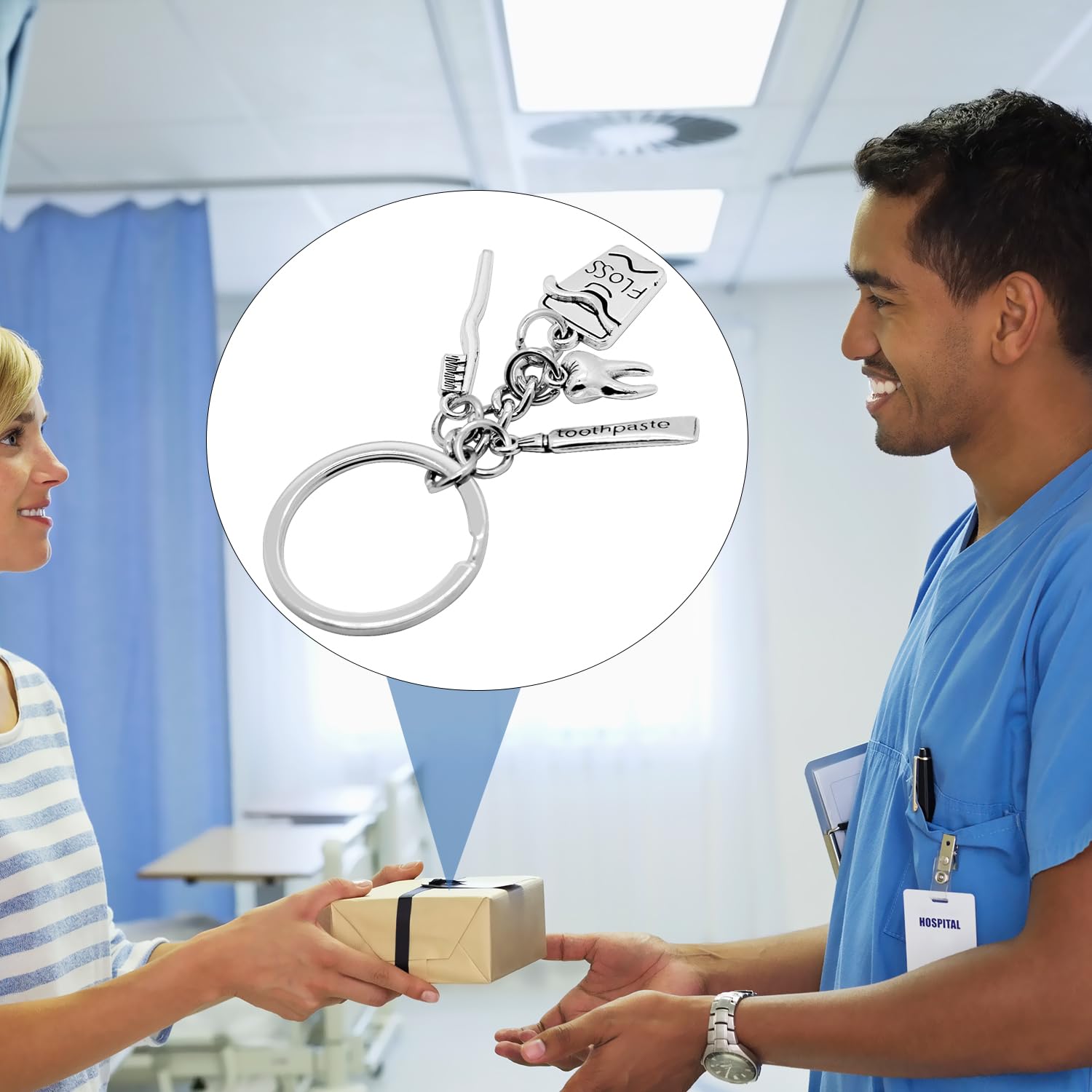 Multi-use dental keychains for keys and bags