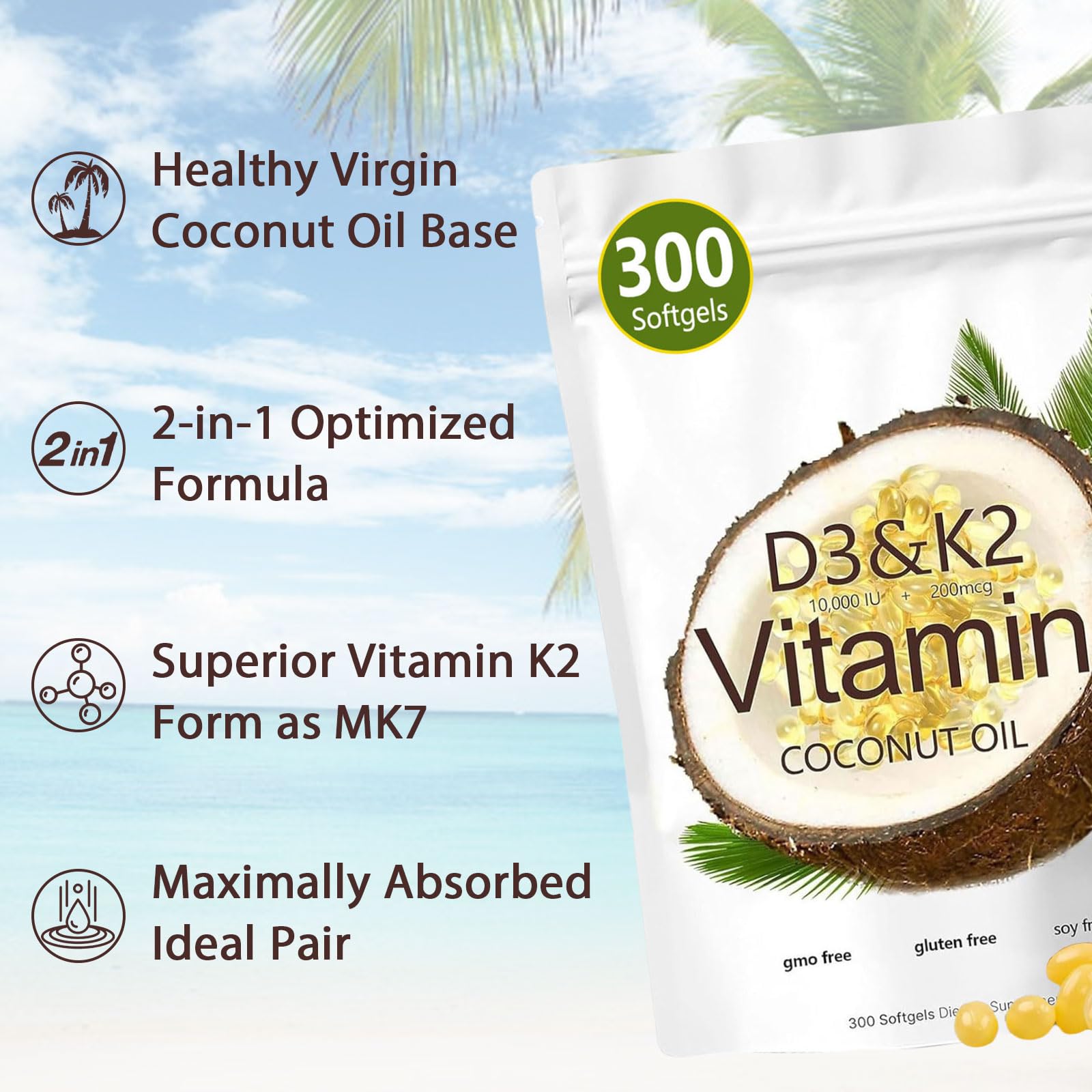 Close-up of D3 K2 softgels inside the bottle