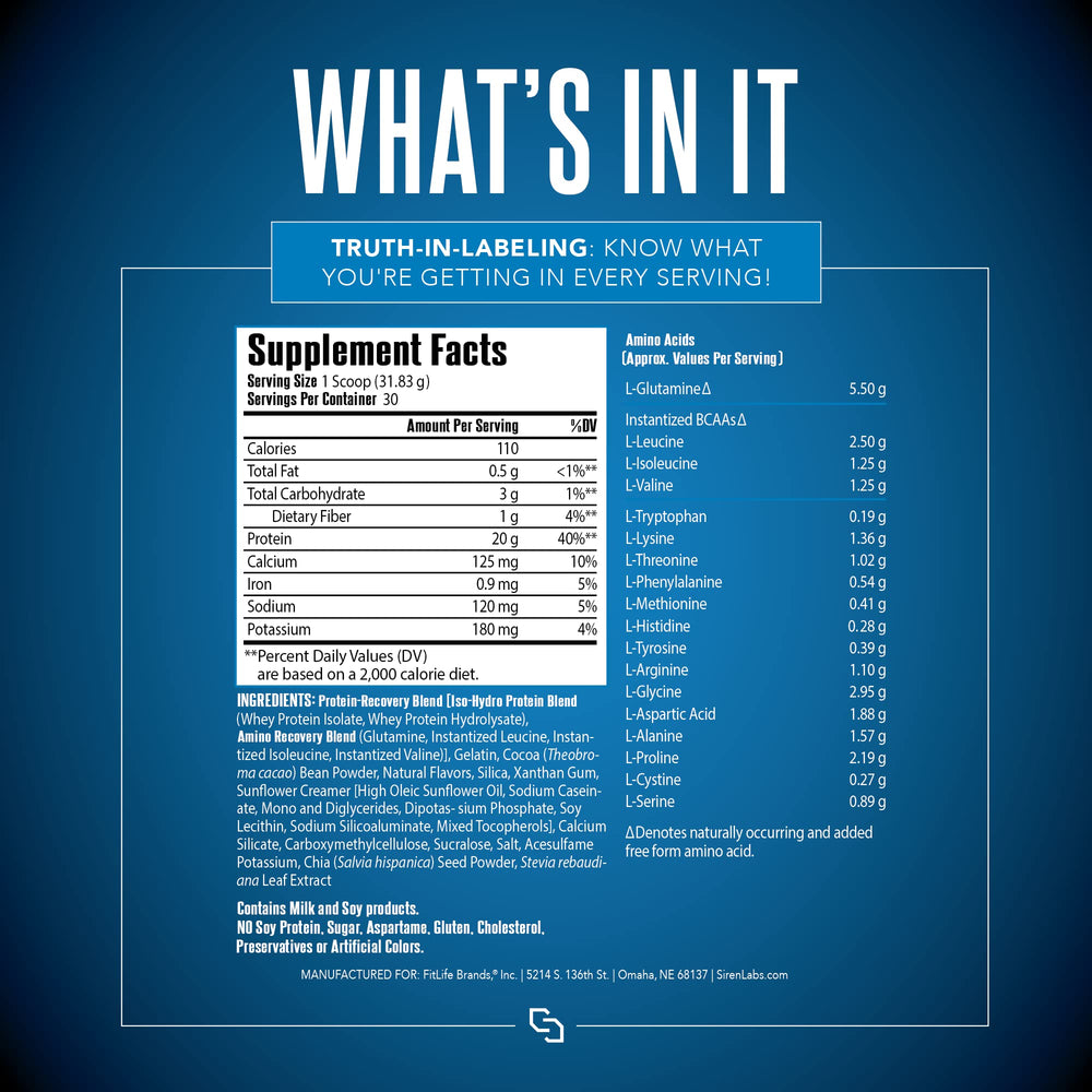 Scoop of SIRENLABS Isolate Decadent Chocolate whey protein powder