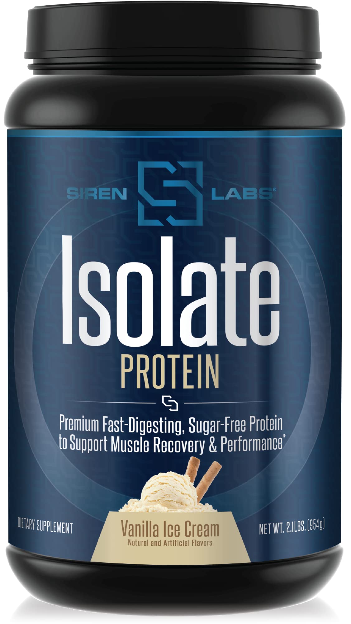 SIRENLABS Isolate Vanilla Ice Cream protein bag shows lean muscle support