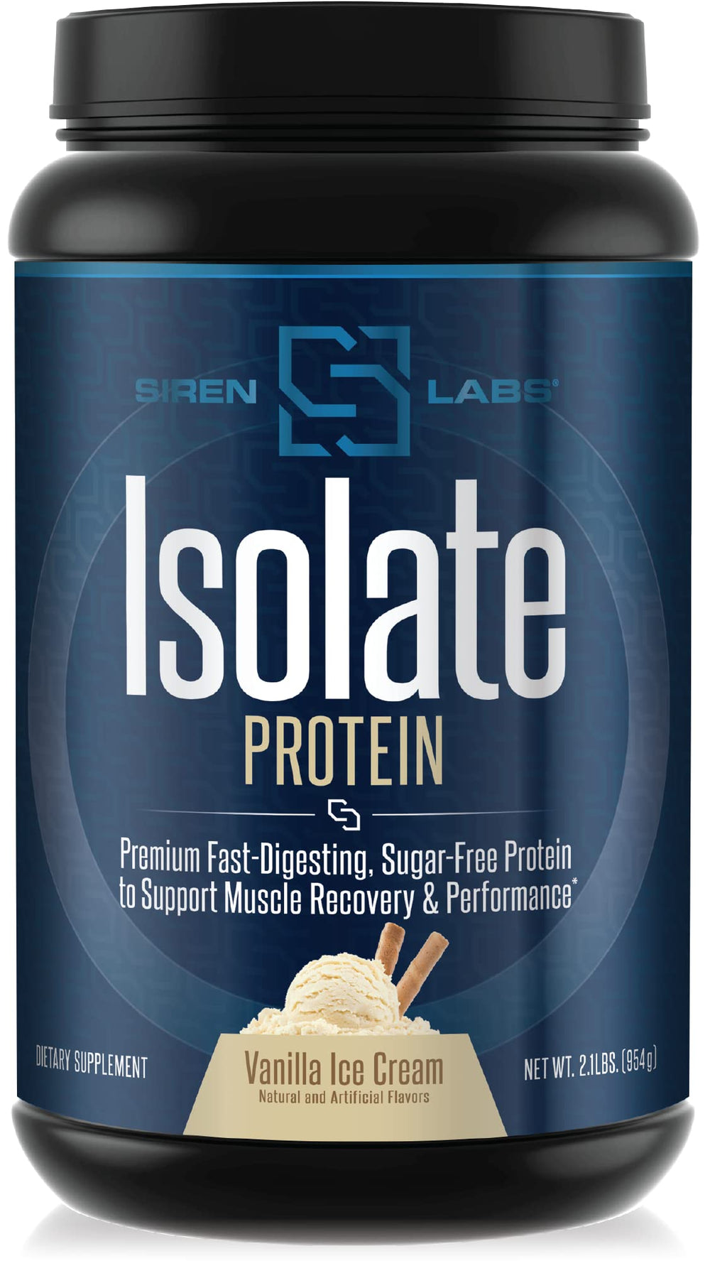 SIRENLABS Isolate Vanilla Ice Cream protein bag shows lean muscle support