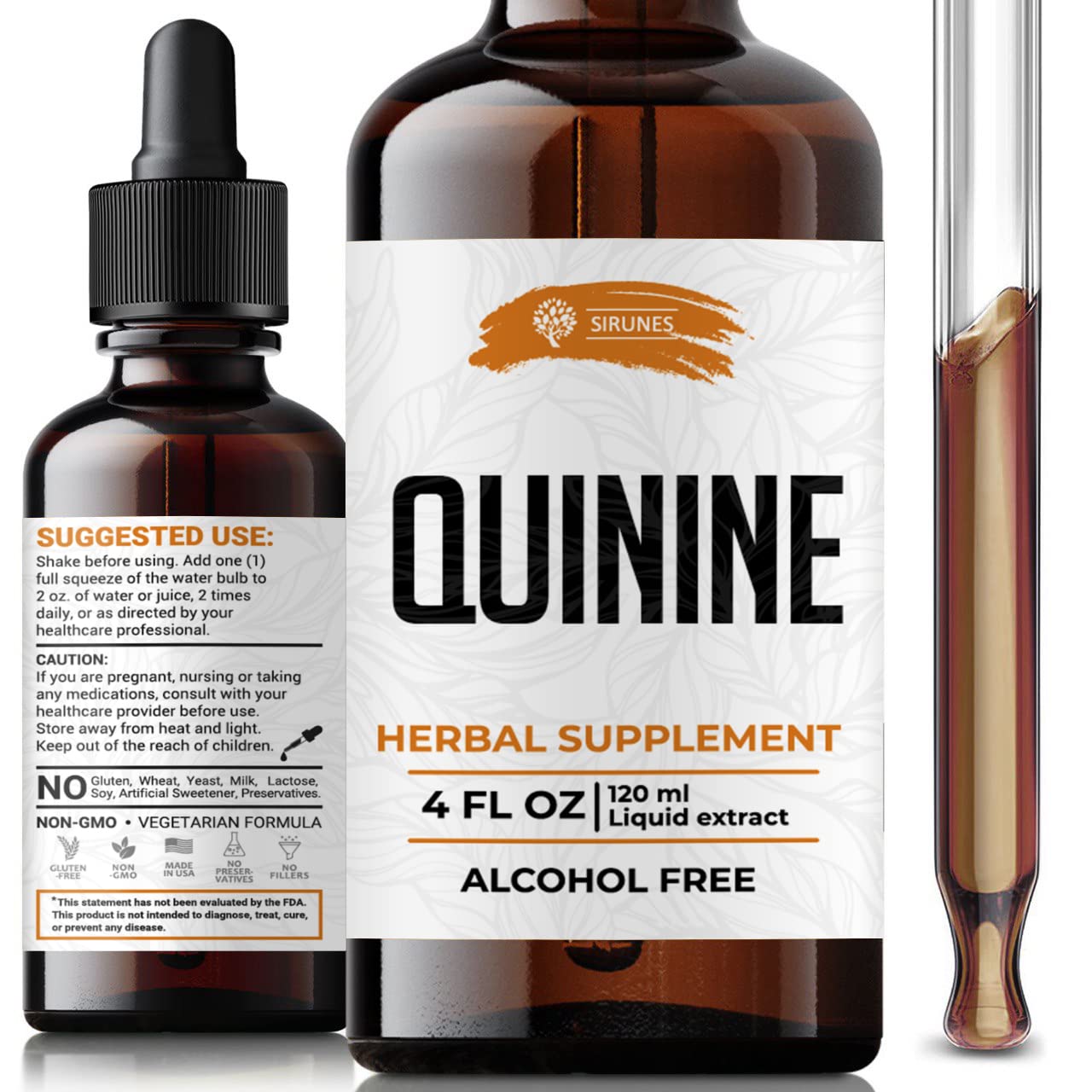SIRUNES Quinine tincture bottle, 4 oz