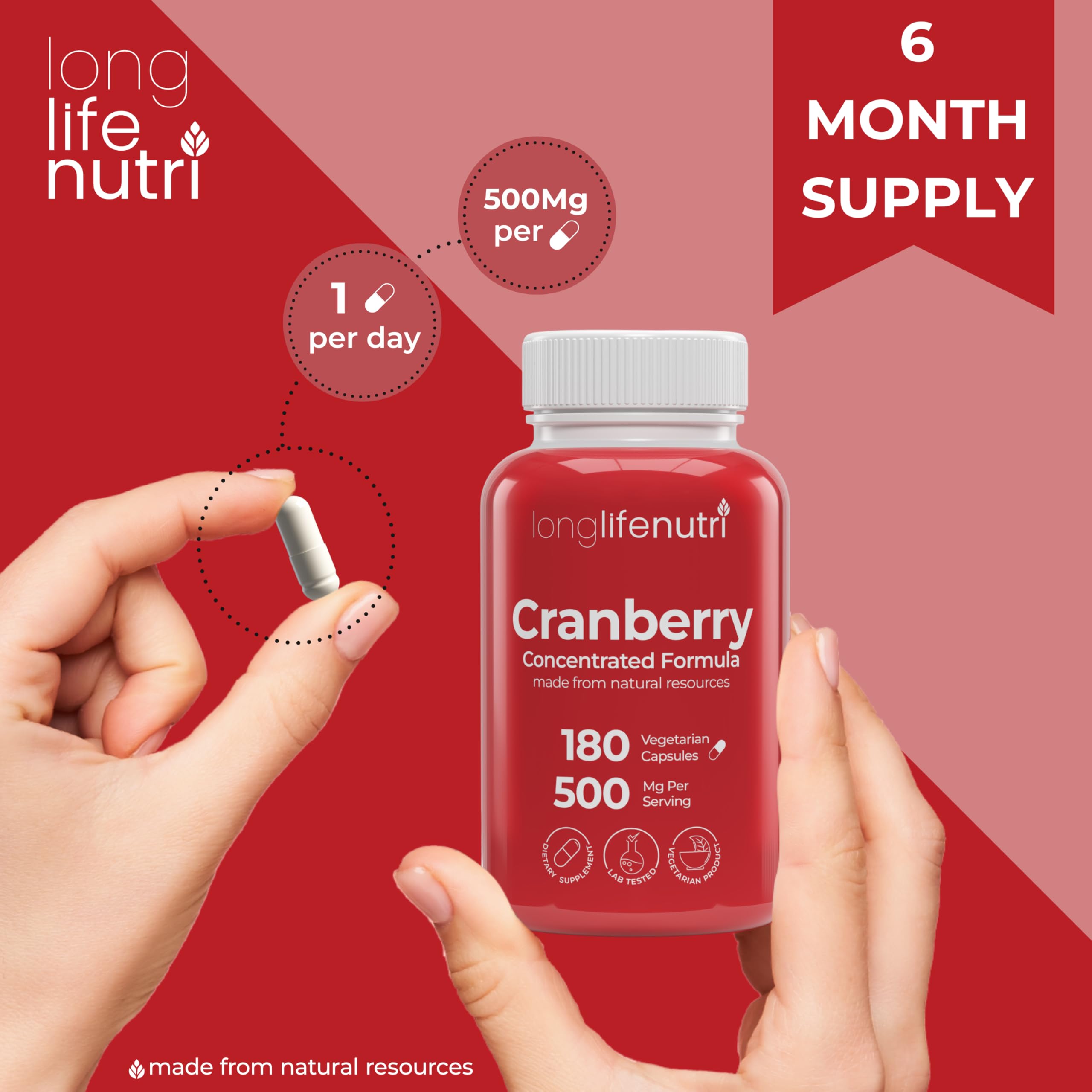 Six-month supply of cranberry capsules