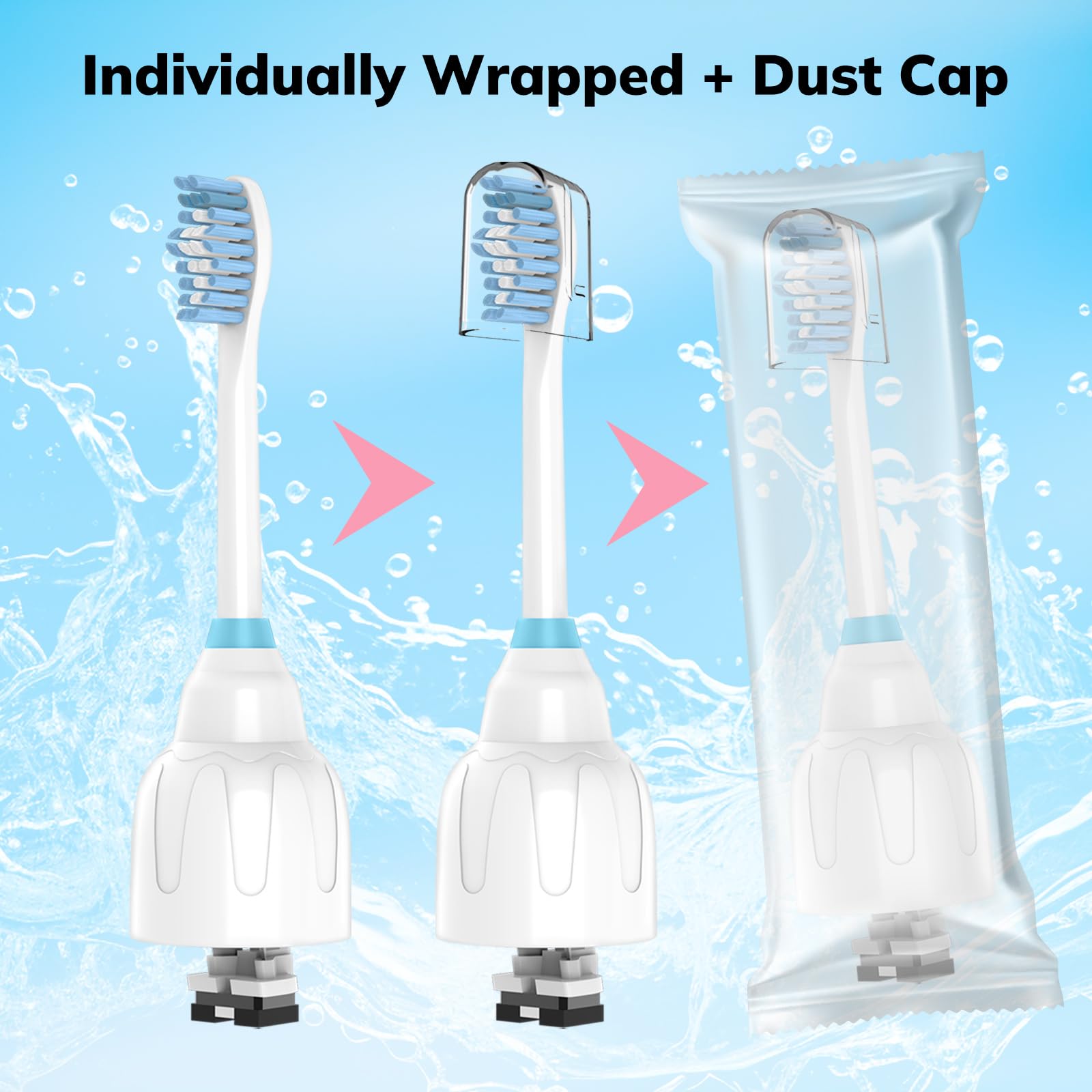 Six replacement heads with hygienic storage caps
