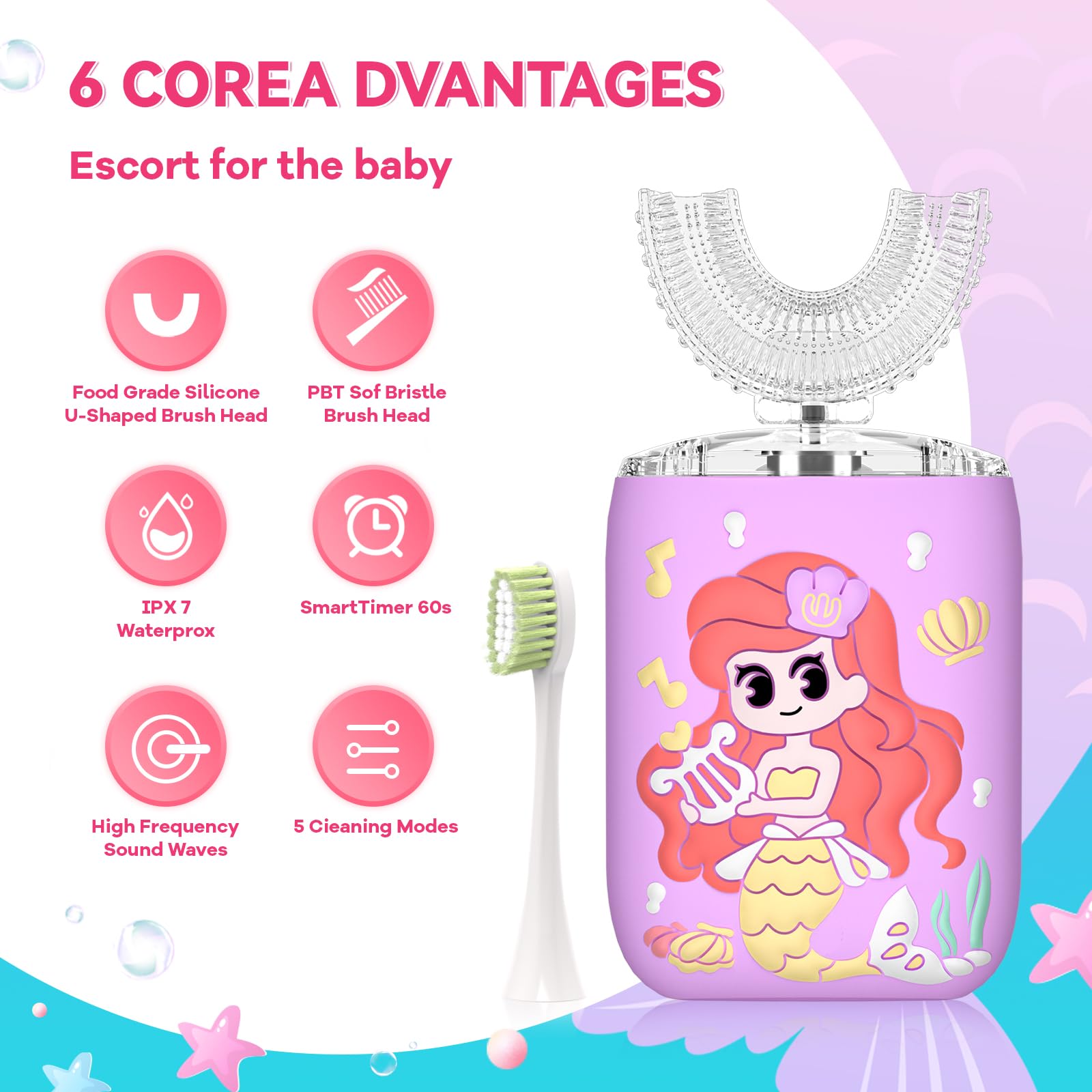 Six brush heads included for full mouth cleaning