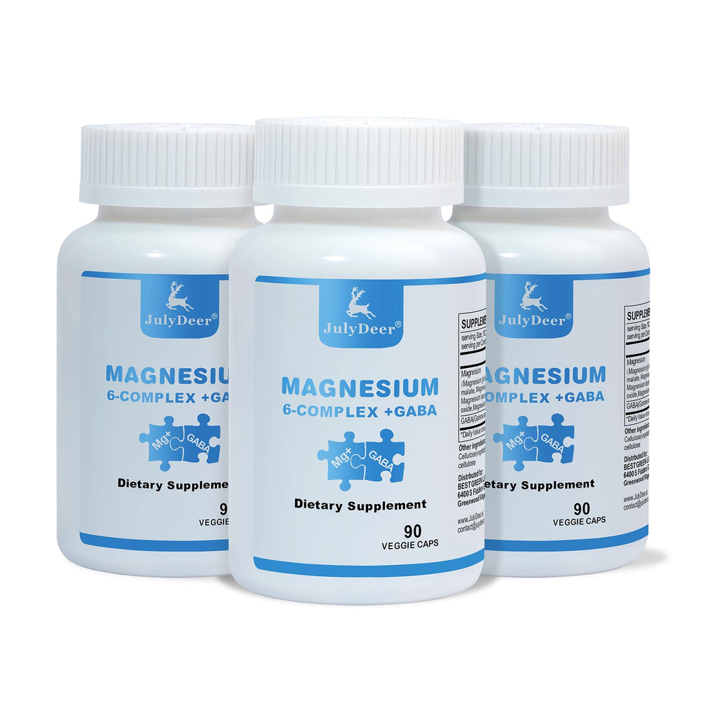 Front view of 3-bottle Sixfold Magnesium Complex package