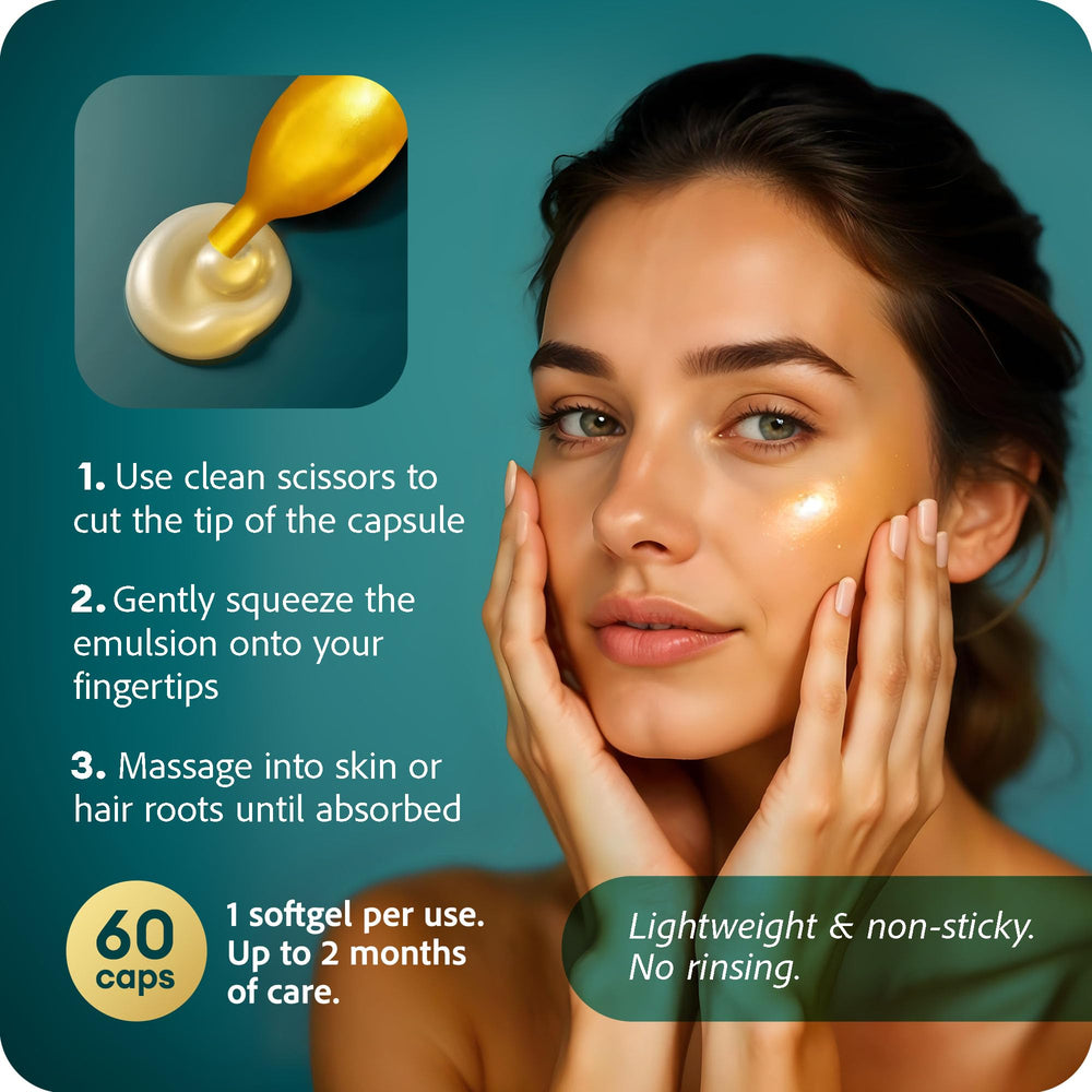 Drop applied to hair roots showing lightweight formula.