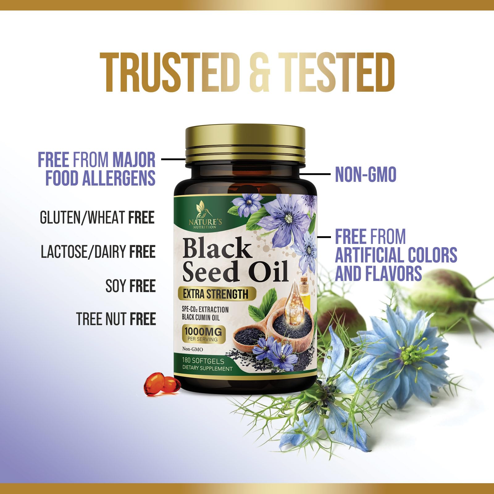 Black seed oil softgels supporting skin health