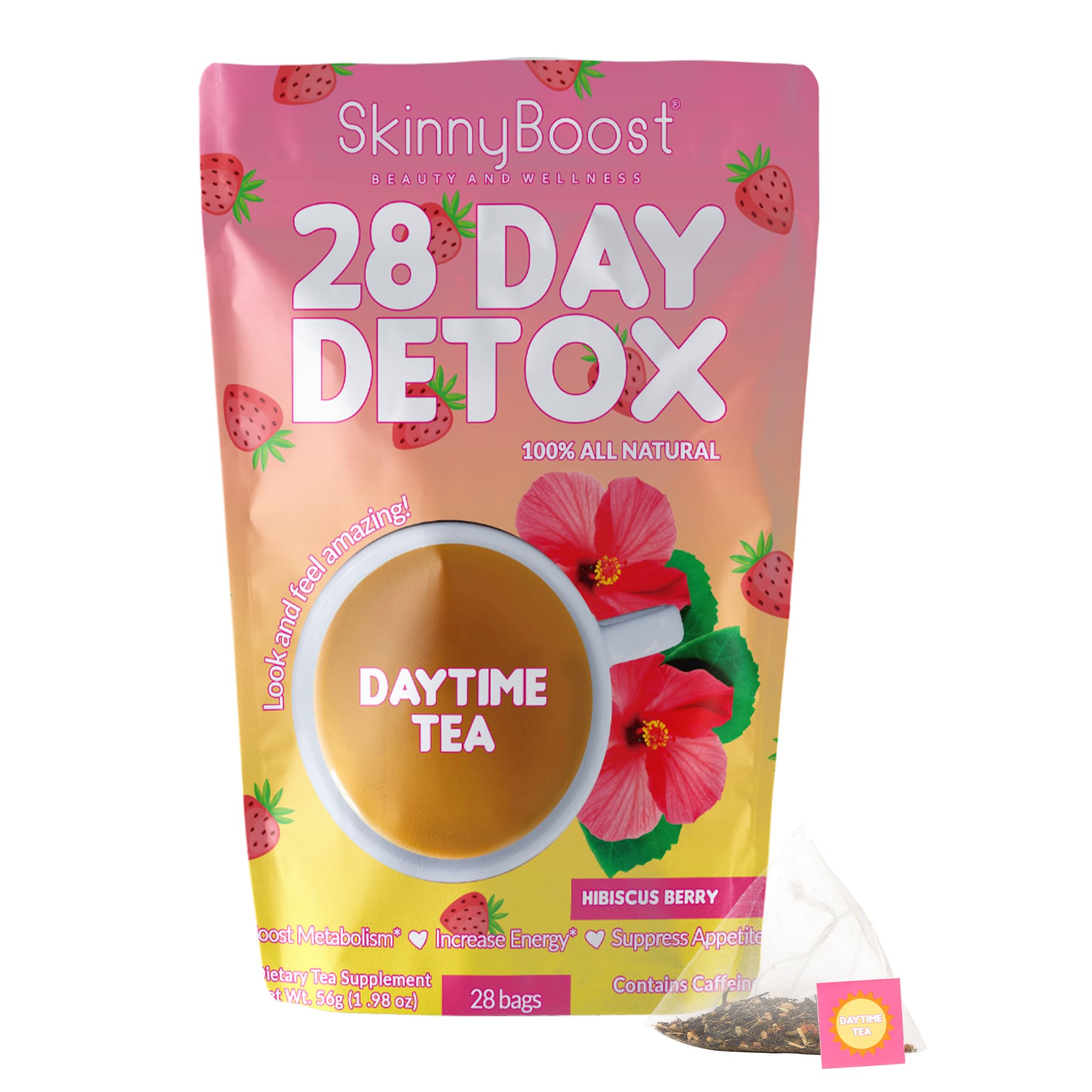 SkinnyBoost detox tea hibiscus berry tea bags for a gentle daily cleanse.