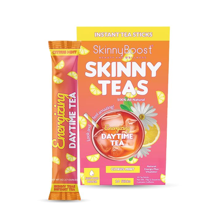 SkinnyBoost Skinny Teas Instant Tea Sticks Citrus Mint packaging for convenient daily energy