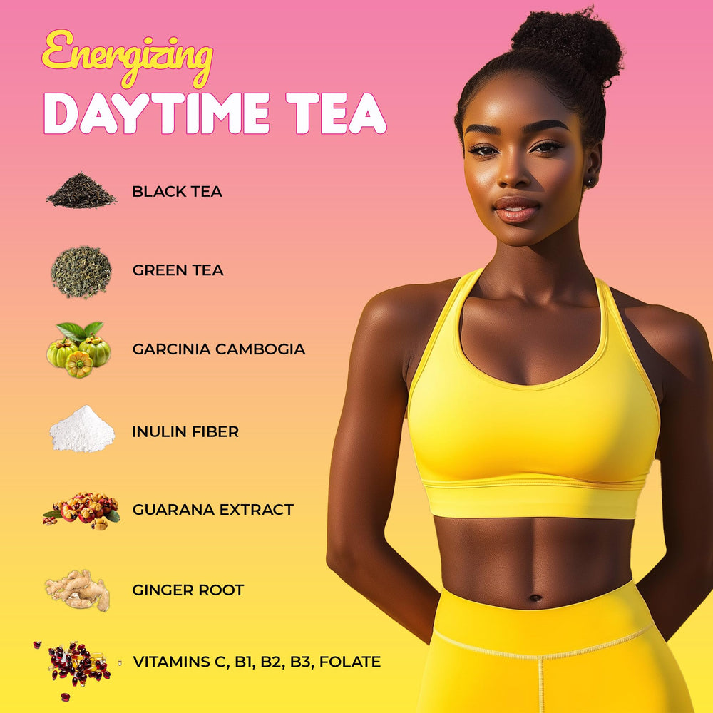 SkinnyBoost Skinny Teas Energizing Daytime Tea cup shown ready to drink.