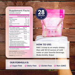 Shaker with Tropical Punch collagen powder being mixed