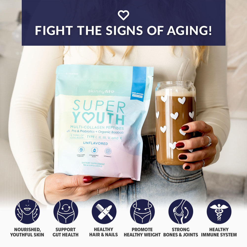 Graphic showing five collagen types and hyaluronic acid