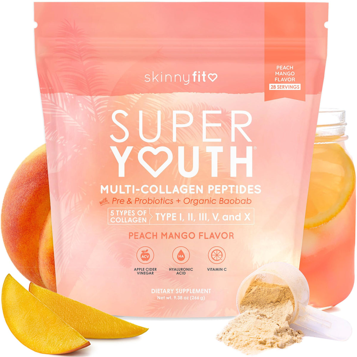 SkinnyFit Super Youth Collagen for Women Peach Mango bottle