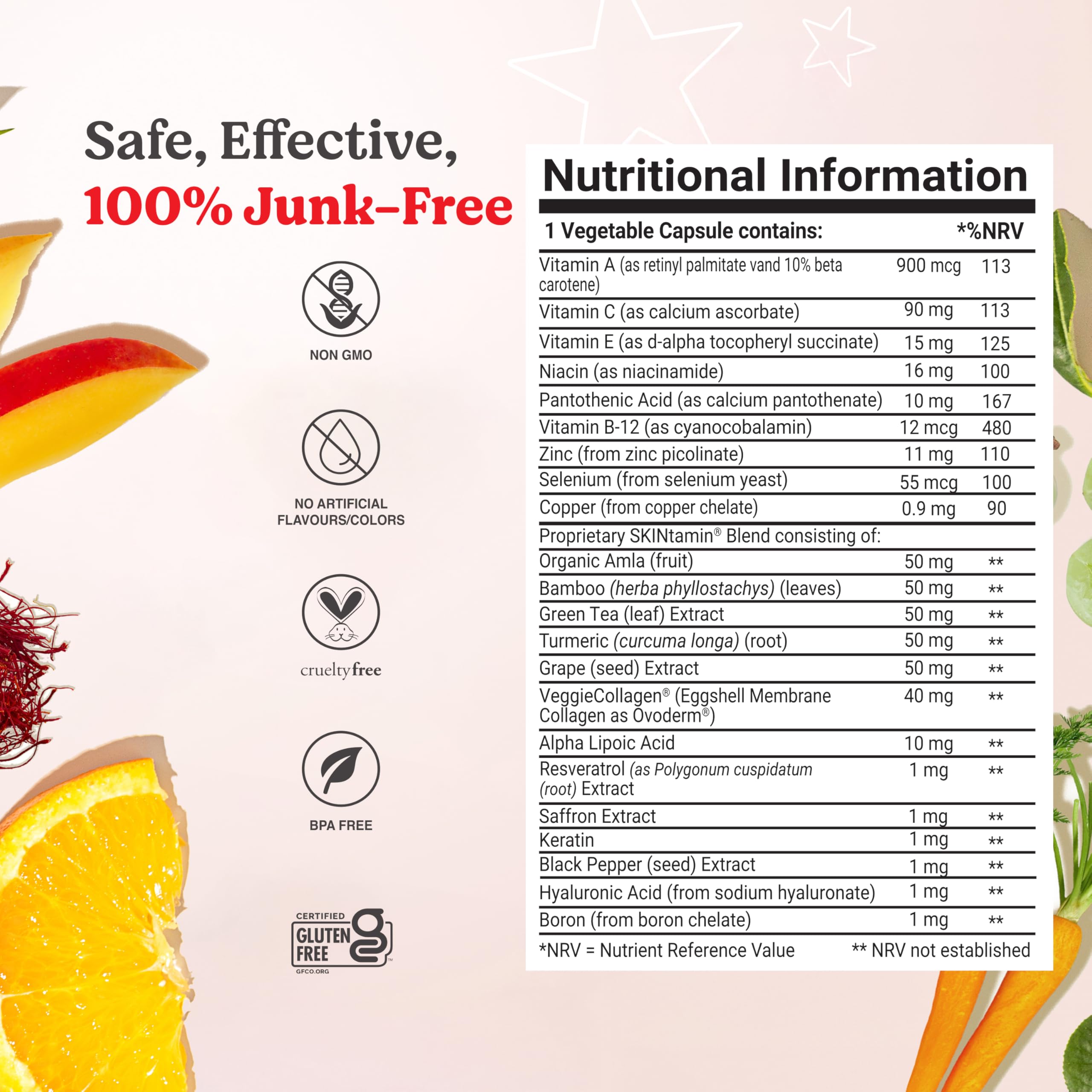Vitamins A, C, E and zinc icons representing ingredients