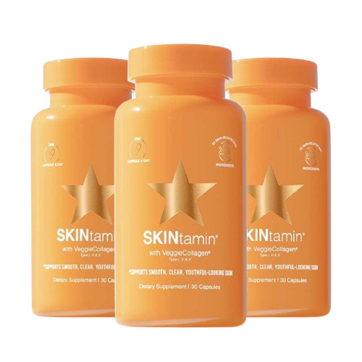 Front view of SKINtamin Vegetarian Collagen Pills bottle