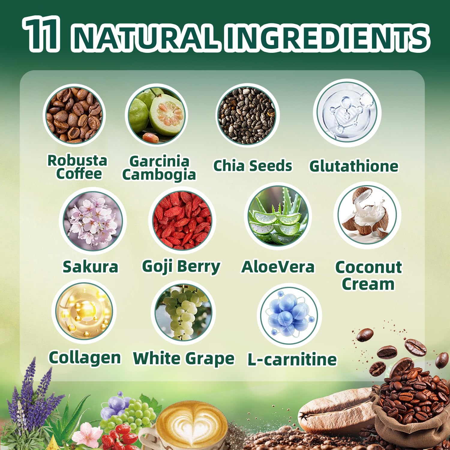 Skiseoy 20x Collagen Chia Coffee packaging and scooper