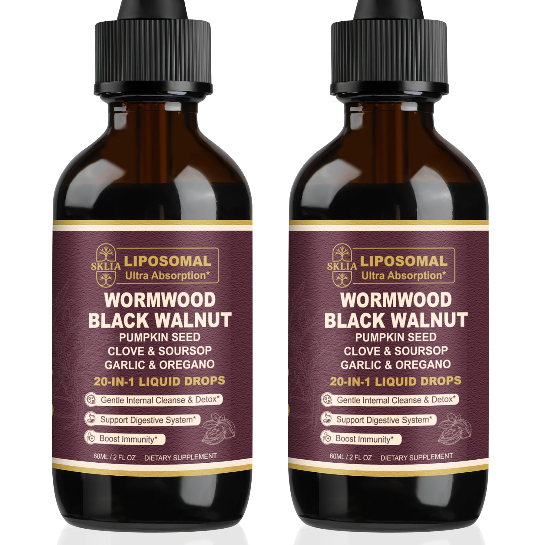 Sklia 20-in-1 Liposomal Wormwood Black Walnut Drops bottle label