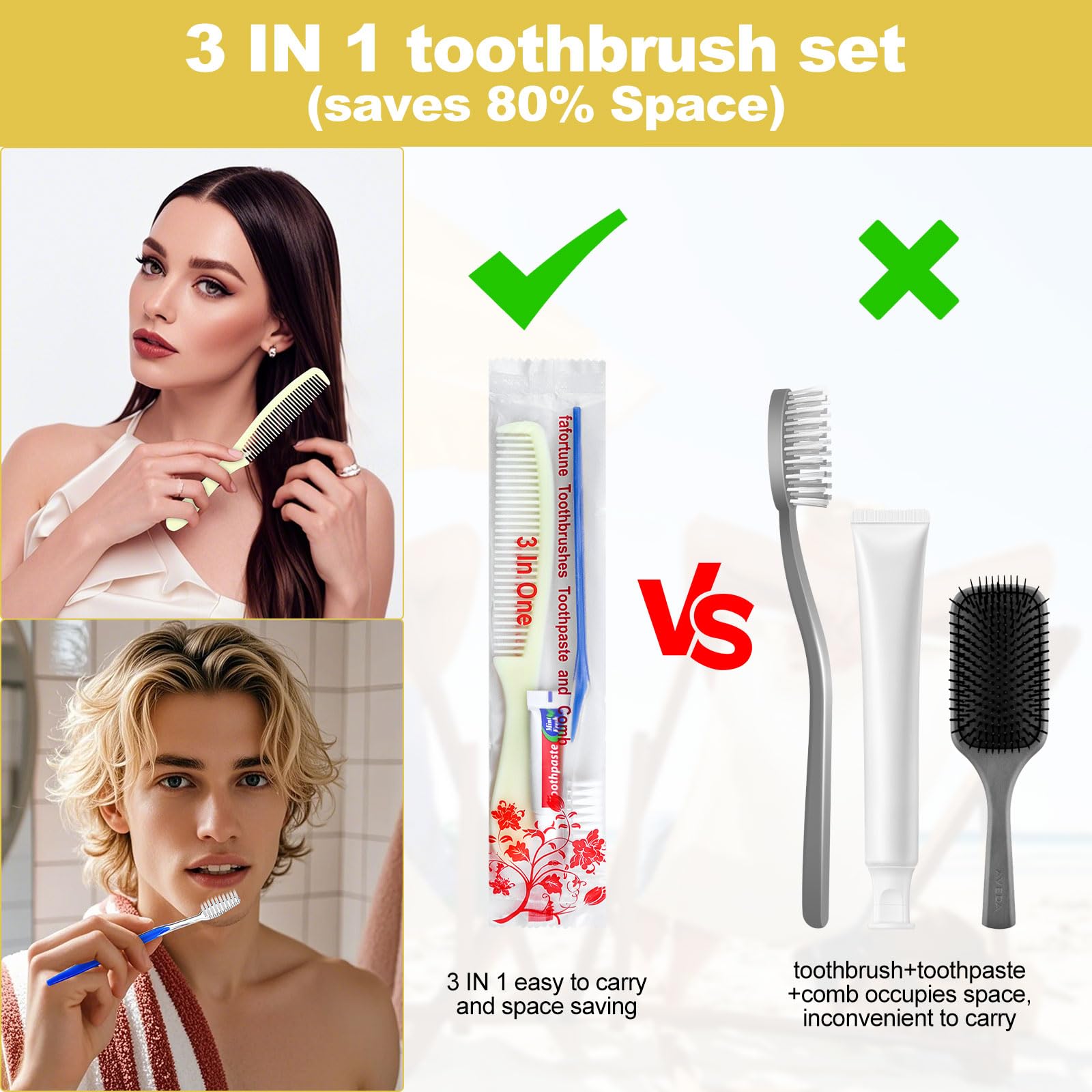 Travel-ready disposable toothbrush with toothpaste in individual packaging