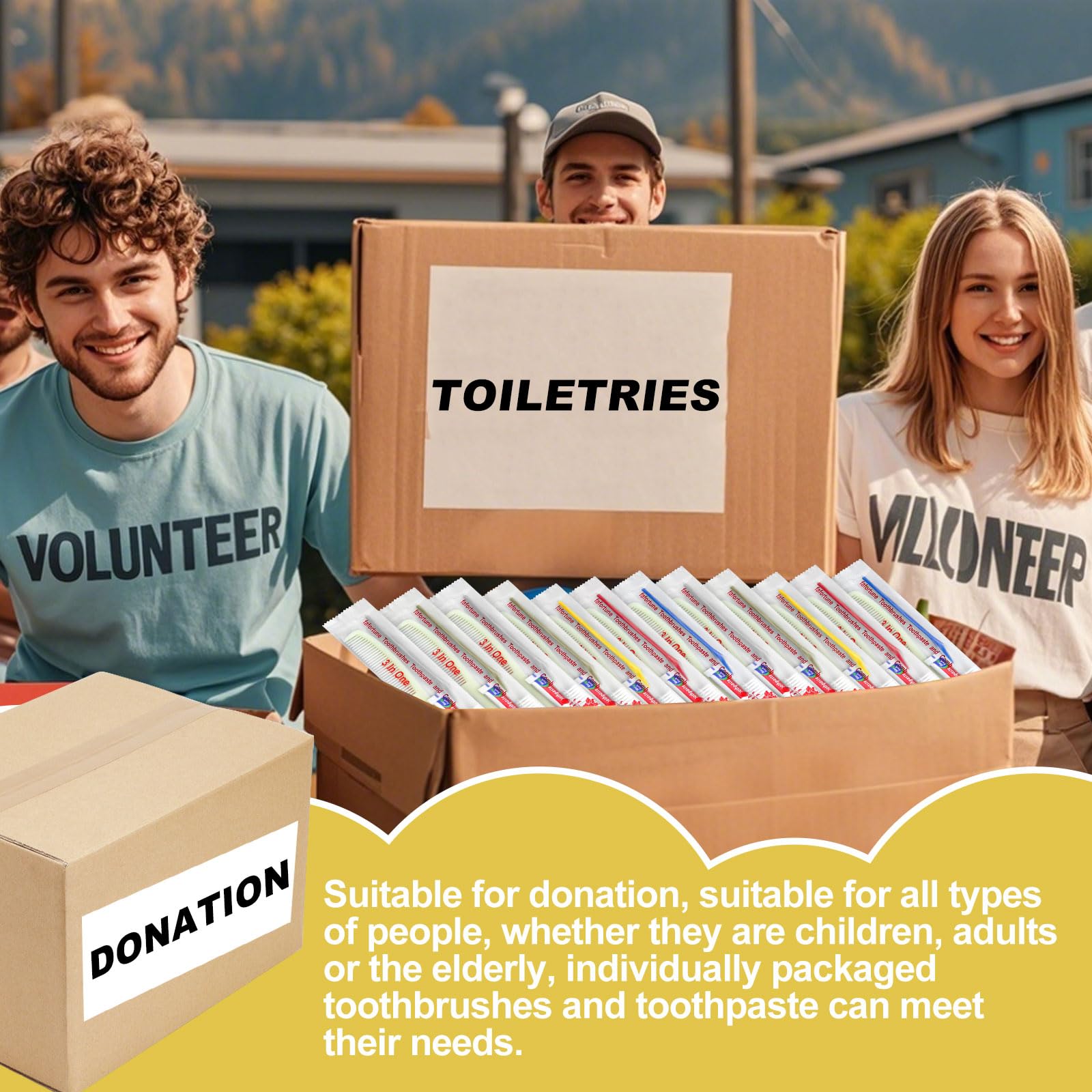 Bulk 100-pack disposable toothbrushes ready for donation