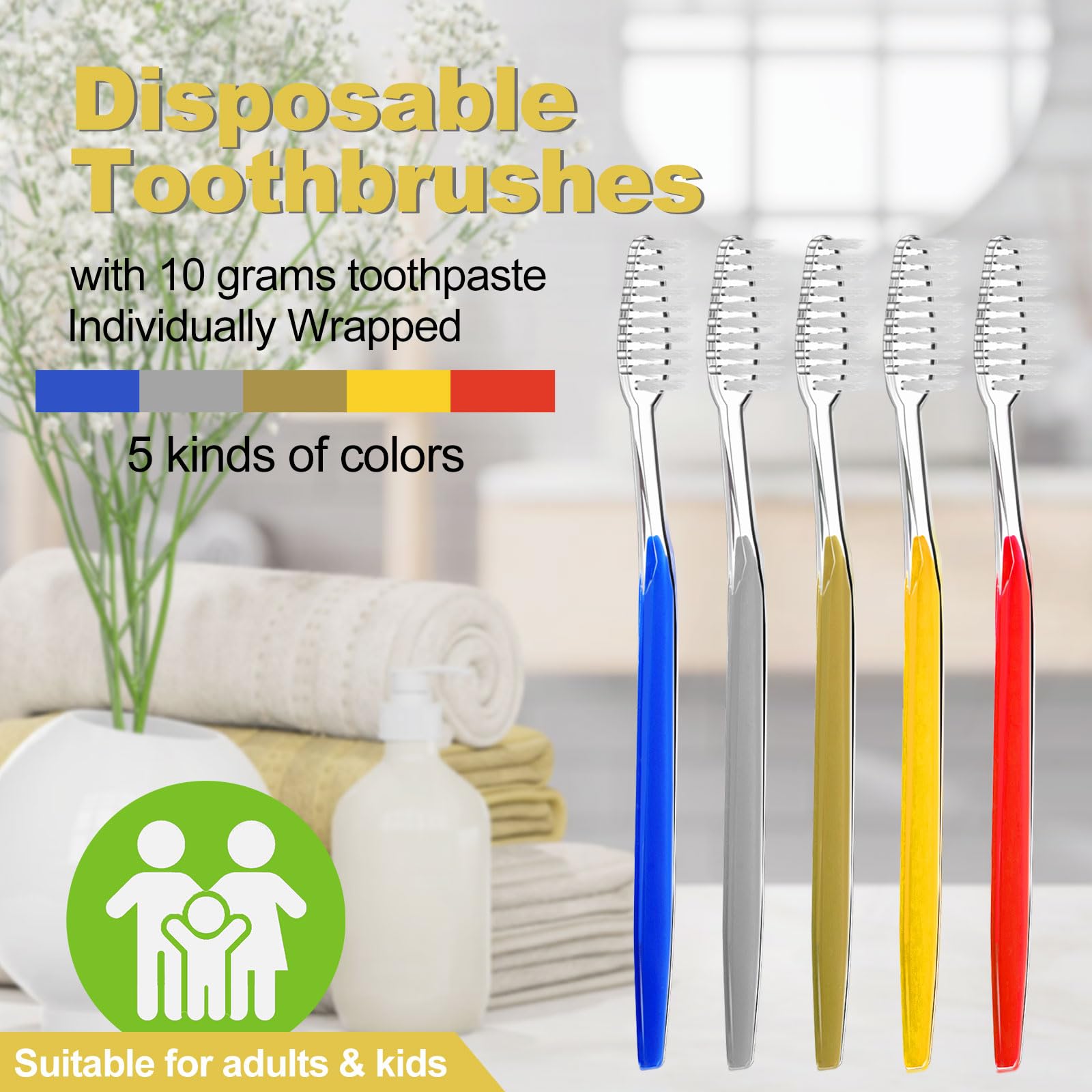 Individually wrapped toothbrush and 10g toothpaste included