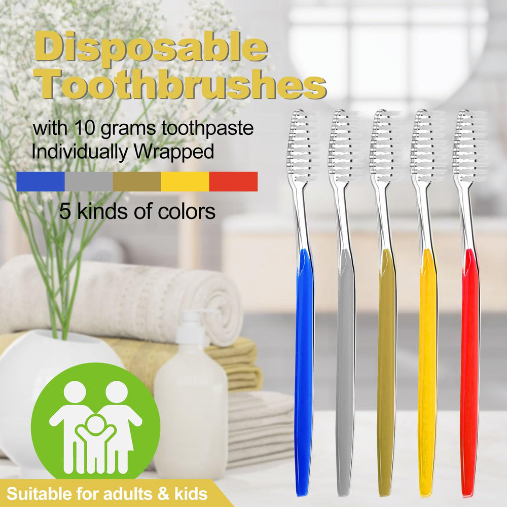 Individually wrapped toothbrush and 10g toothpaste included