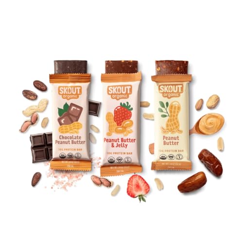Skout Organic Protein Bars Variety Pack on shelf display shows convenient on-the-go nutrition