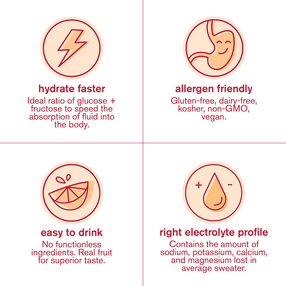 Hydration packets with real fruit imagery