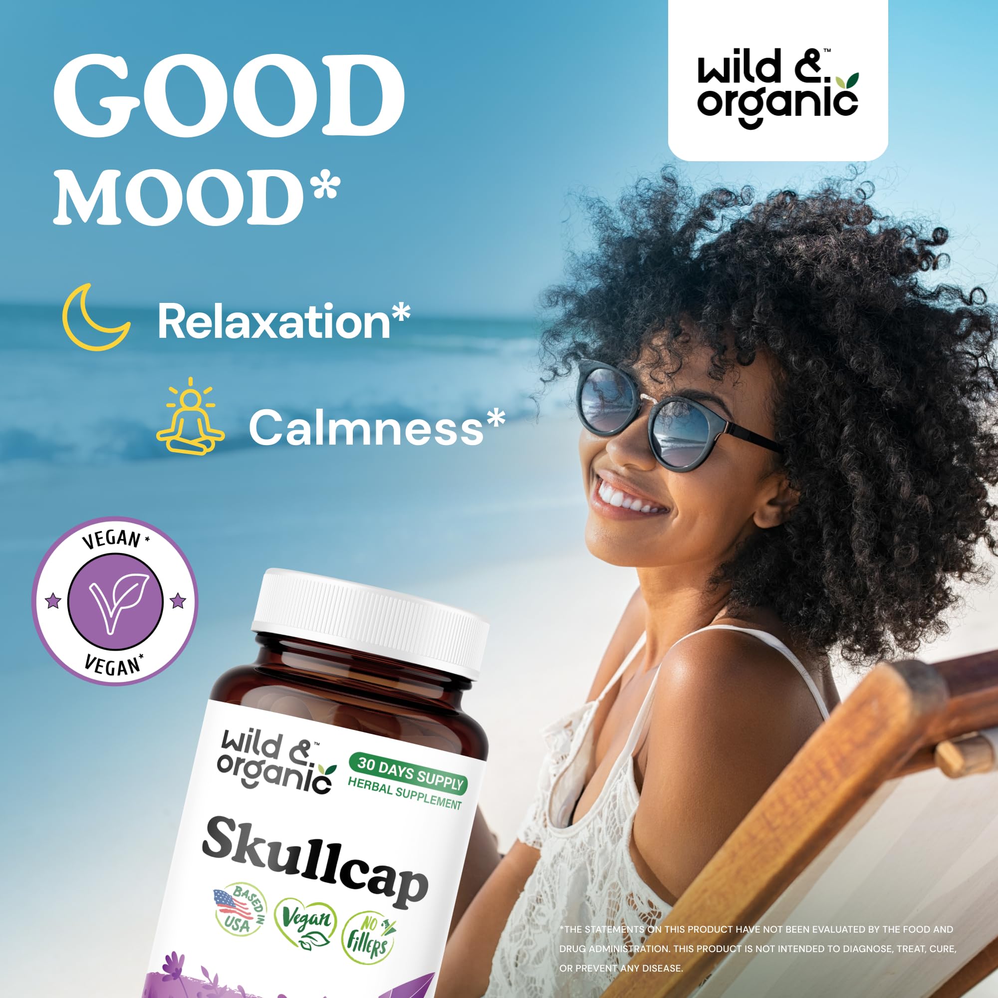 Illustration of skullcap leaf extract highlighting 1200 mg capsules