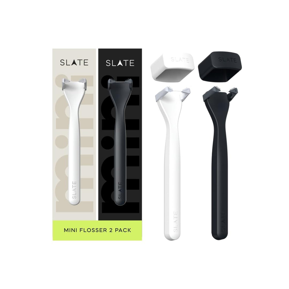 Slate Mini Flosser 3-in-1 with floss head, gum brush, tongue scraper