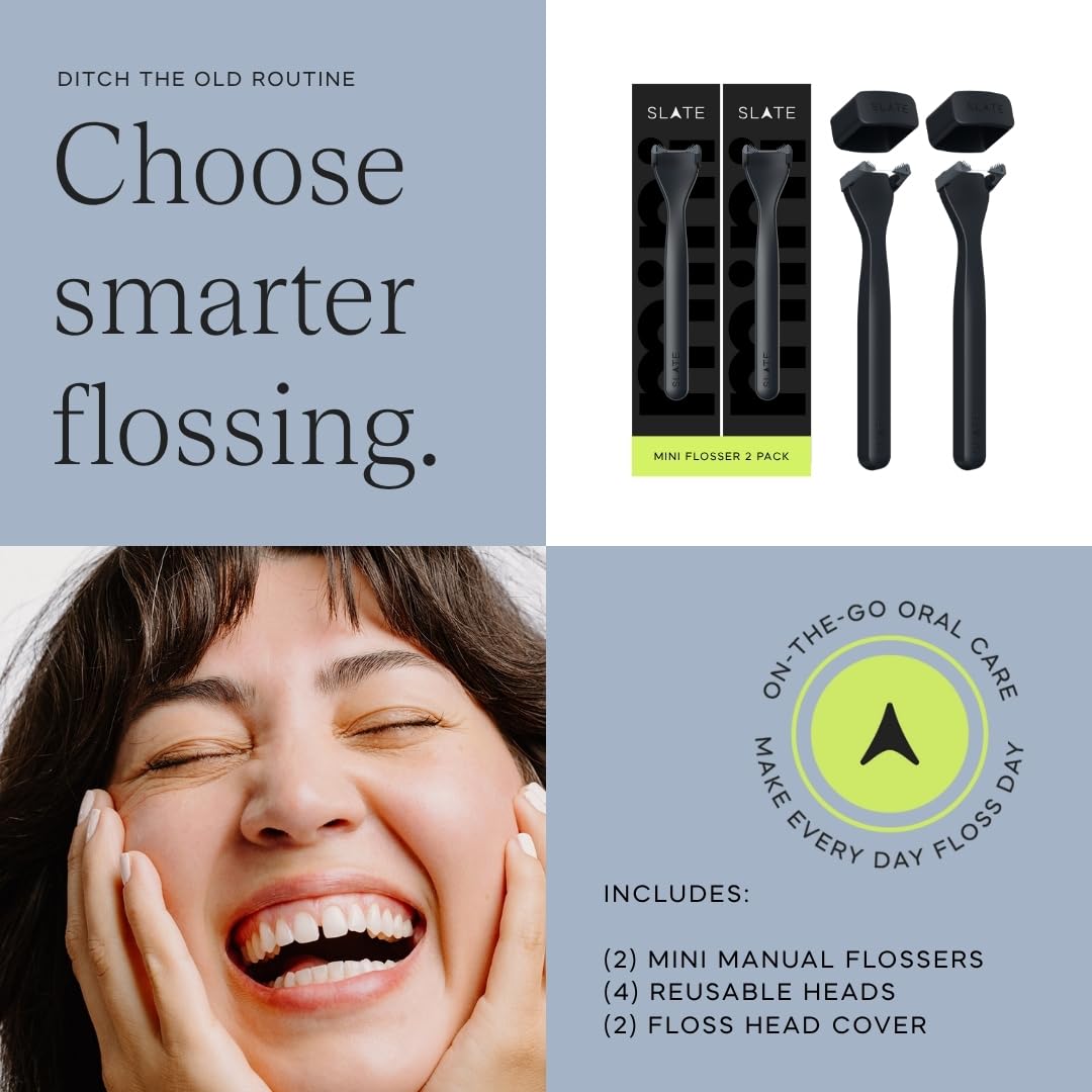 Slate Mini Flosser fits in a pocket for travel