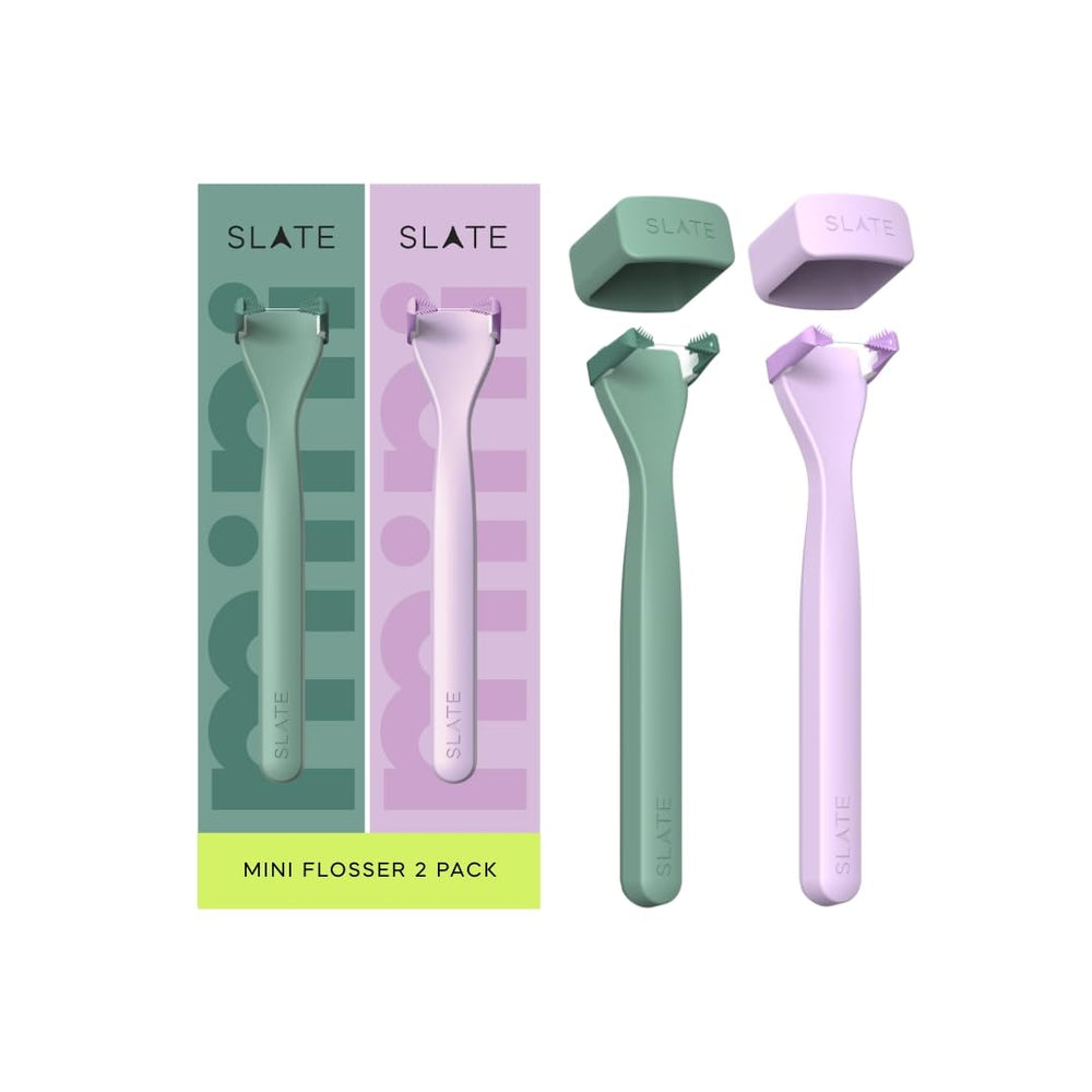 Slate Mini Flosser 2-pack in Lilac and Mint color (hero view)