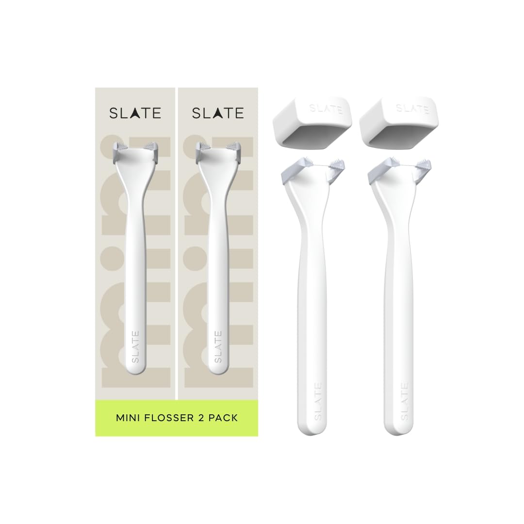 Slate Mini Flosser in white packaging