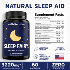 Sleep Fairy product features plant-based ingredients: L-Theanine, GABA, 5-HTP, Ashwagandha