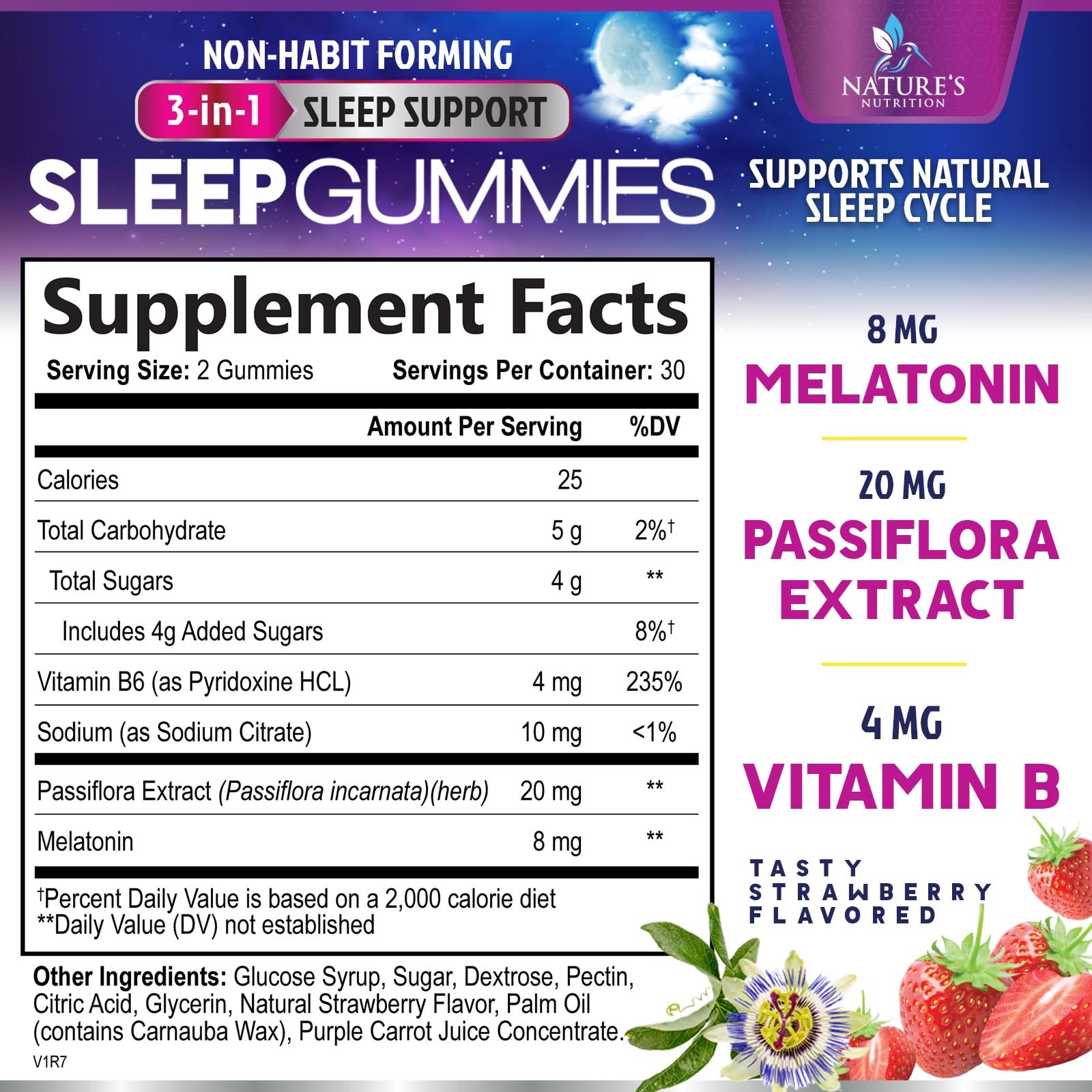 Close-up of strawberry-flavored melatonin gummies