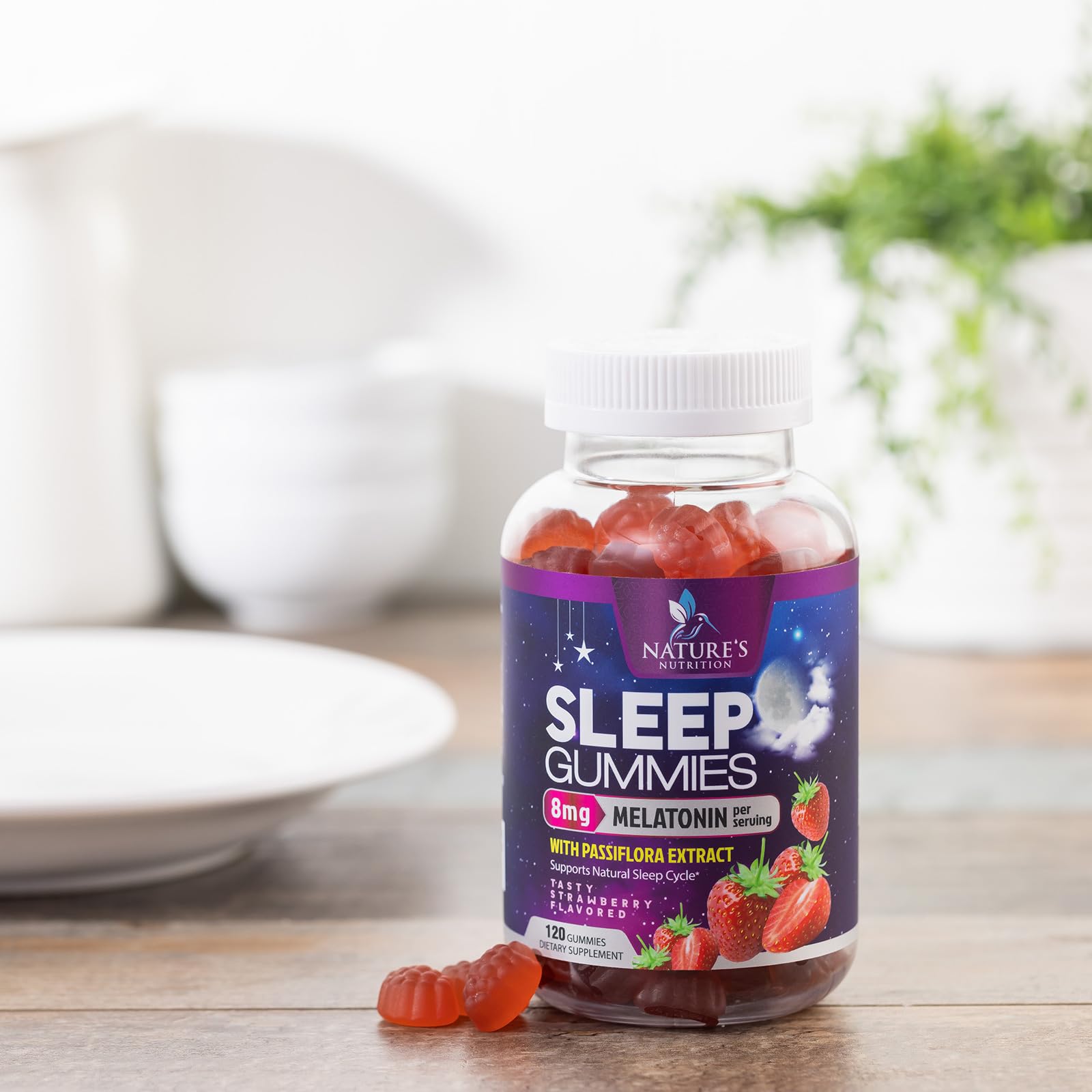 Shelf-ready strawberry sleep gummies packaging