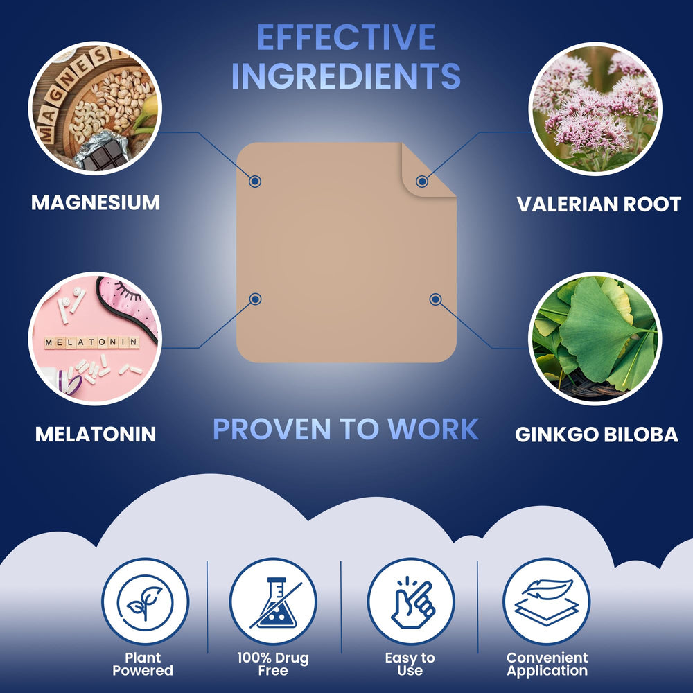 Sleep patch adhered to skin for overnight use