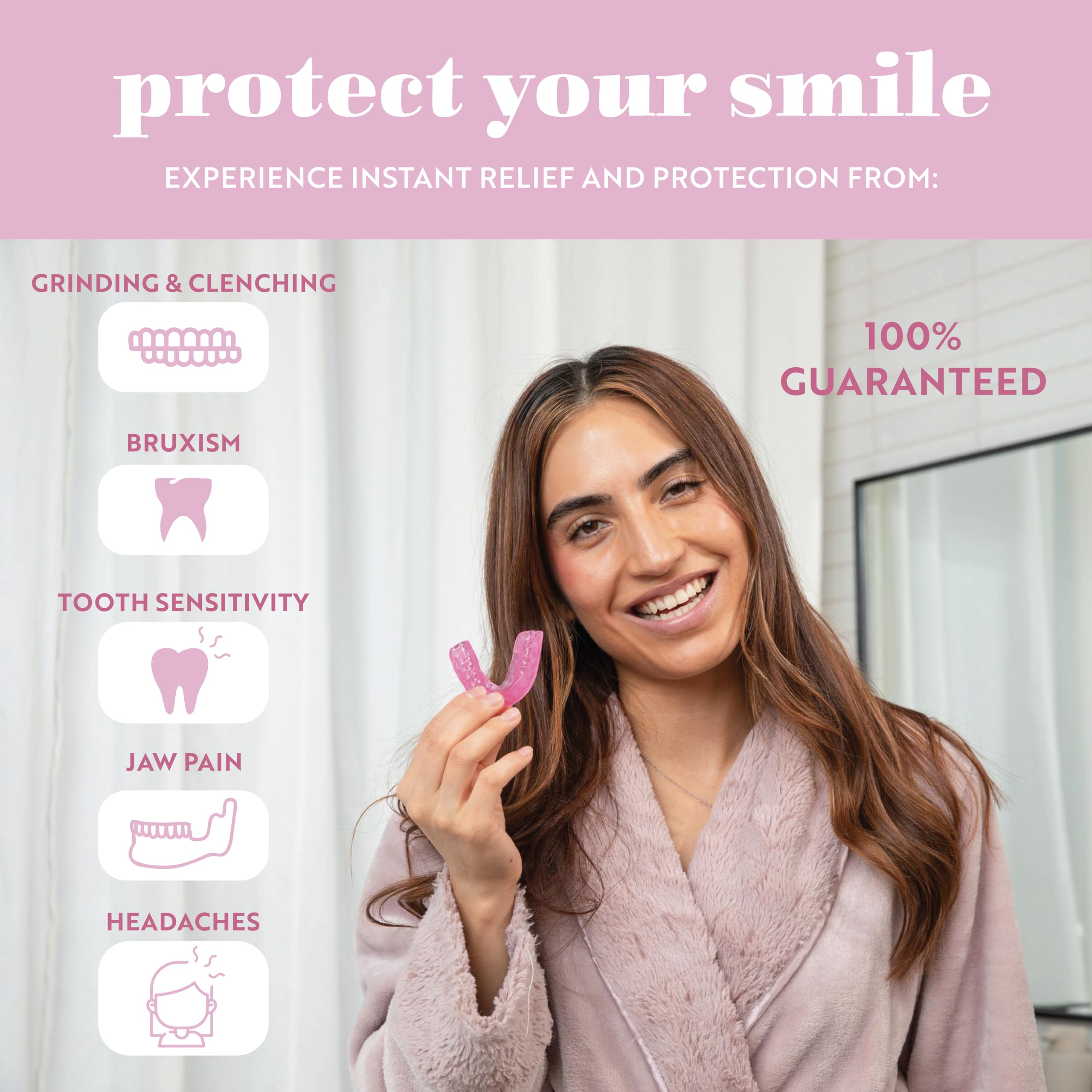 Clear Sleep Peachy mouth guards for teeth grinding and bruxism - 2-pack (in use)