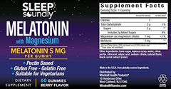 Berry-flavored Sleep Soundly gummies with label showing 5 mg melatonin