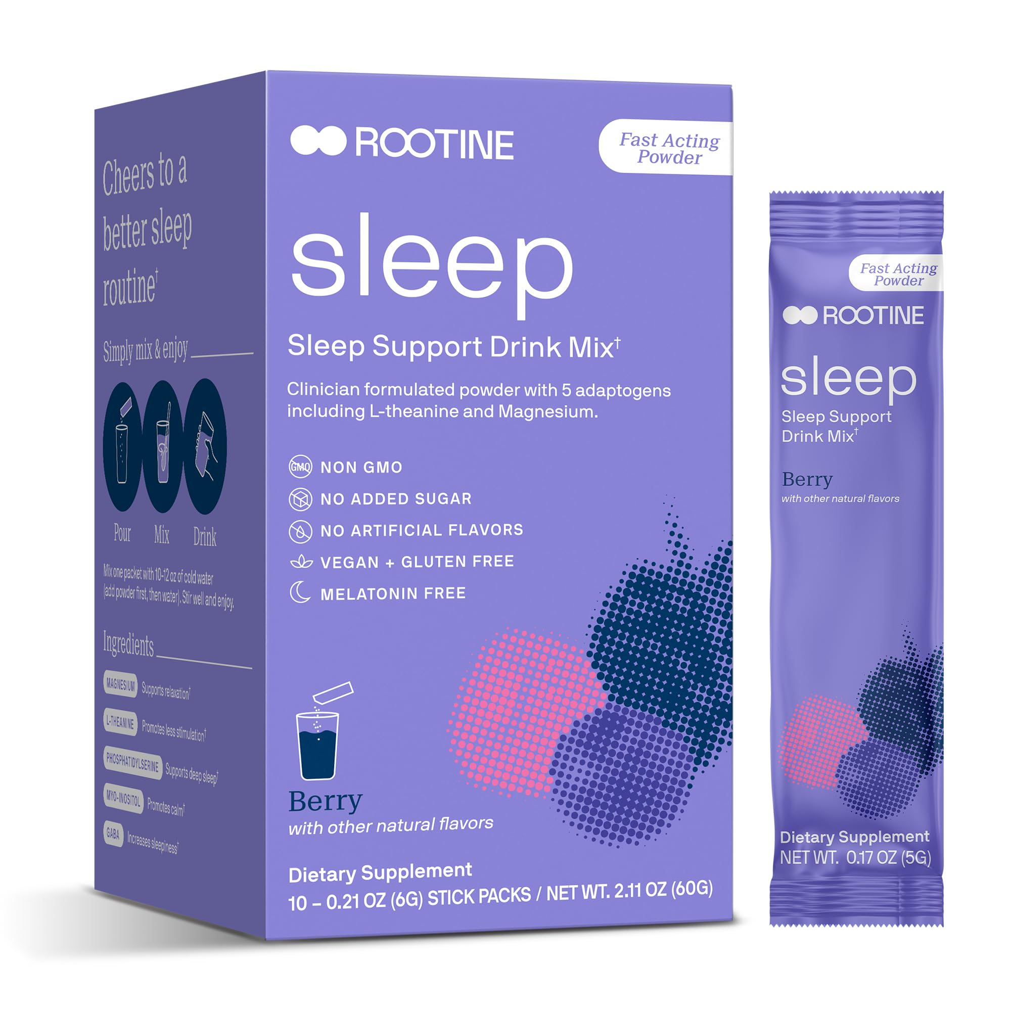 Calm sleep powder sachet with prepared drink