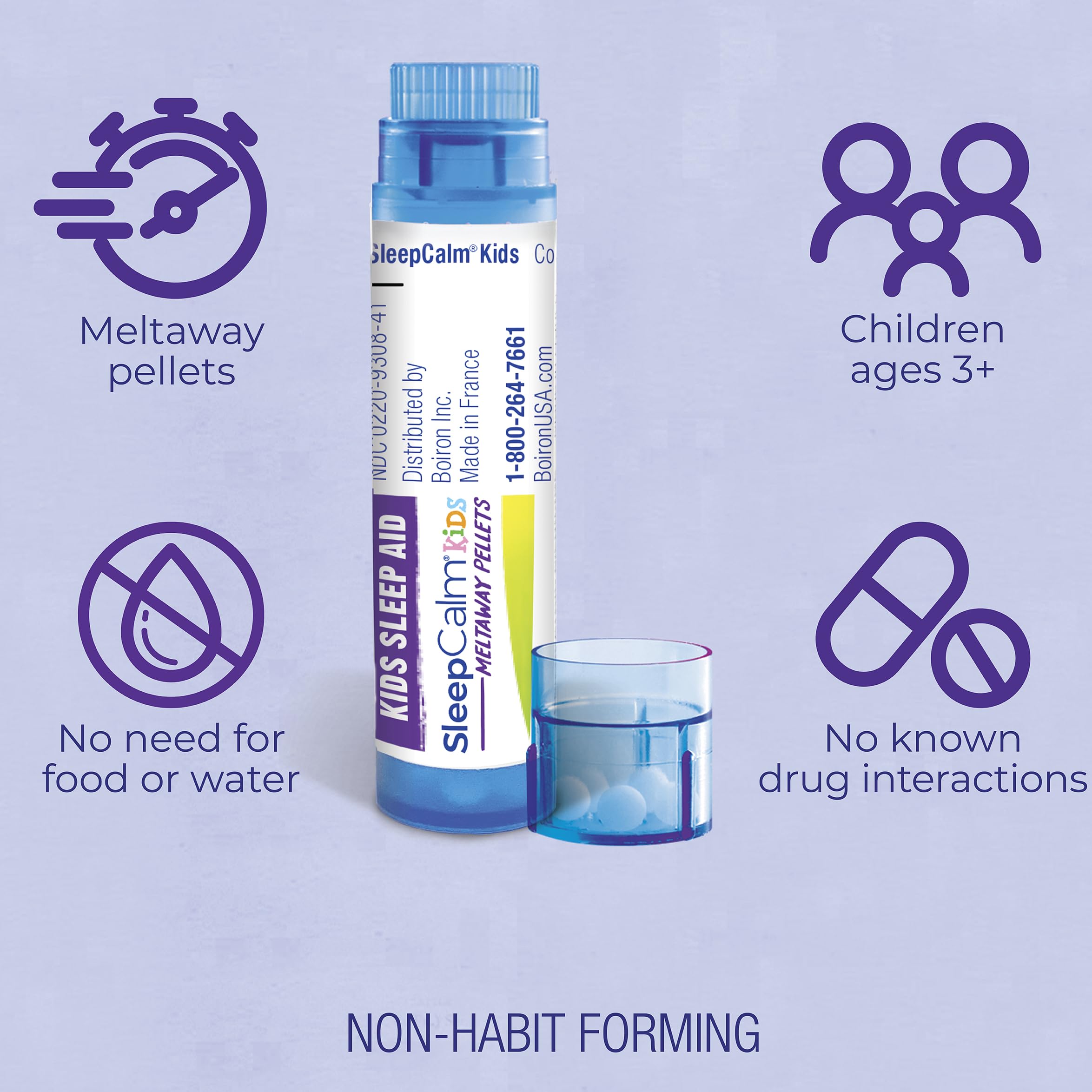 SleepCalm tube dispensing five meltaway pellets