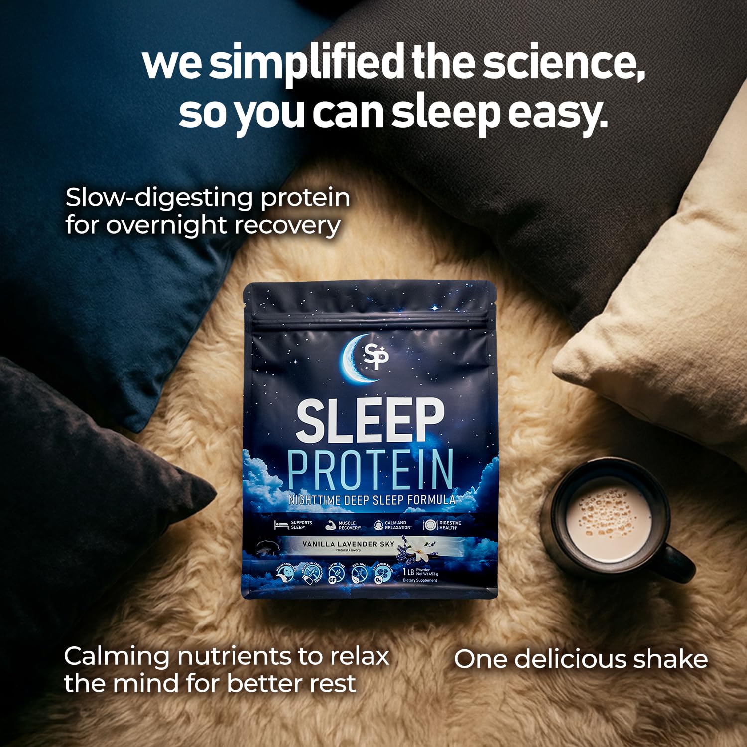 SleepProtein GLP-1 friendly icon shows compatibility with GLP-1 medications.