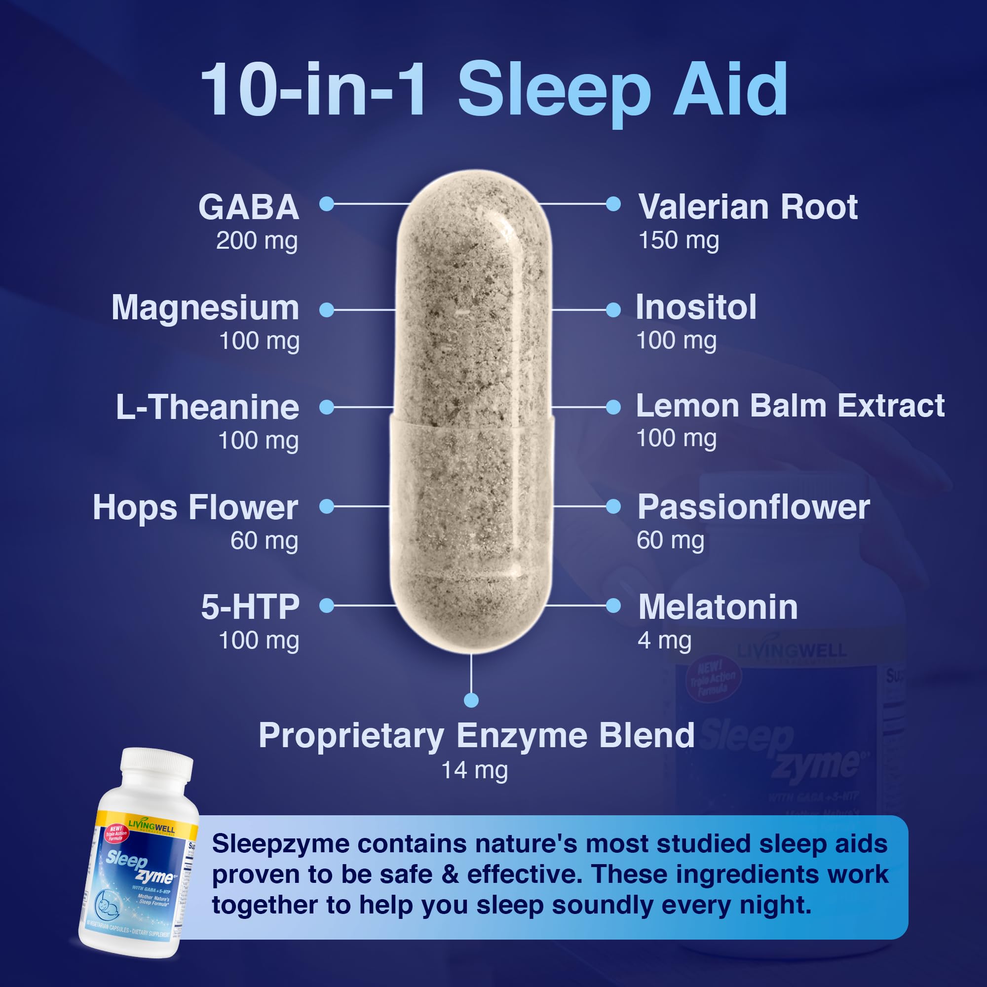 Sleepzyme ingredients label listing melatonin magnesium and botanicals