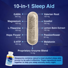 Sleepzyme ingredients label listing melatonin magnesium and botanicals