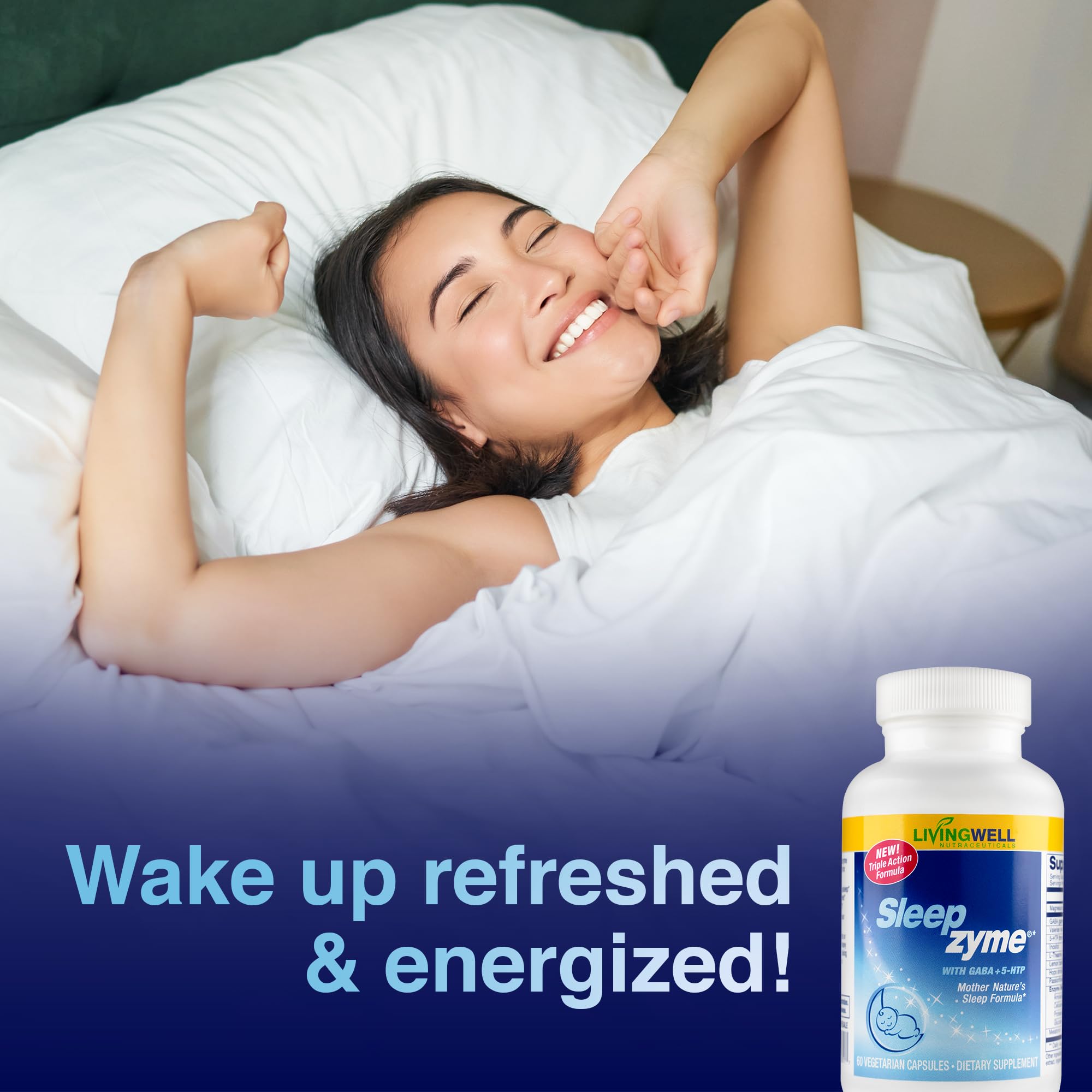 Sleepzyme bottle on bedside table suggesting restful routine