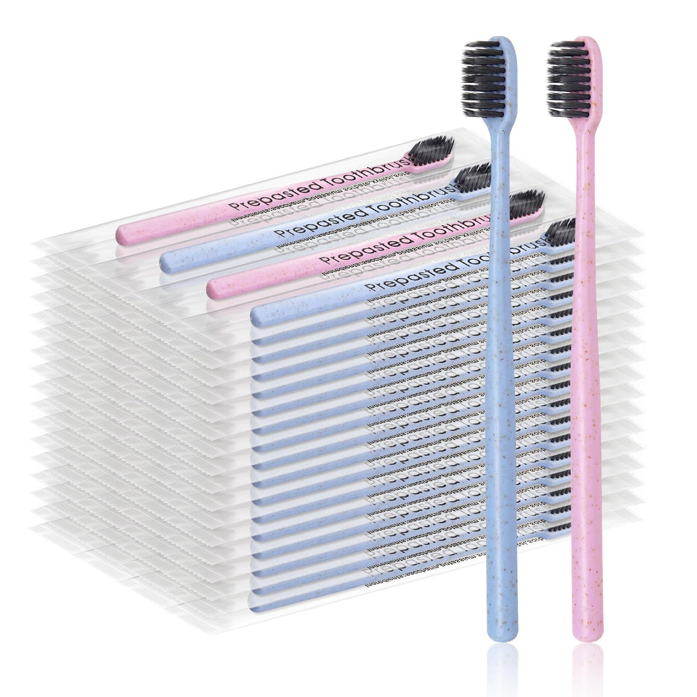 Bulk 200-pack prepasted disposable toothbrushes in blue and pink color