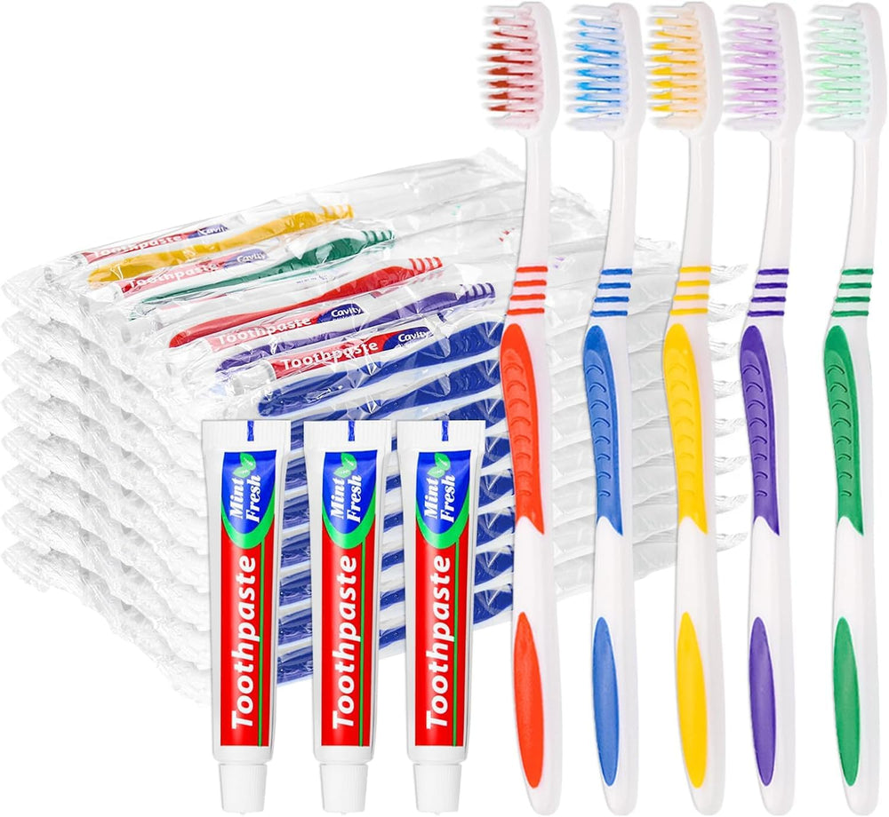 SLequipo 25-pack disposable toothbrushes with mint toothpaste, individually wrapped
